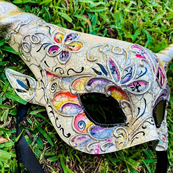 Venetian Silver Fairy Devil Horn Sexy Masquerade Mythical Women Party Eye Mask - Picture 4 of 5